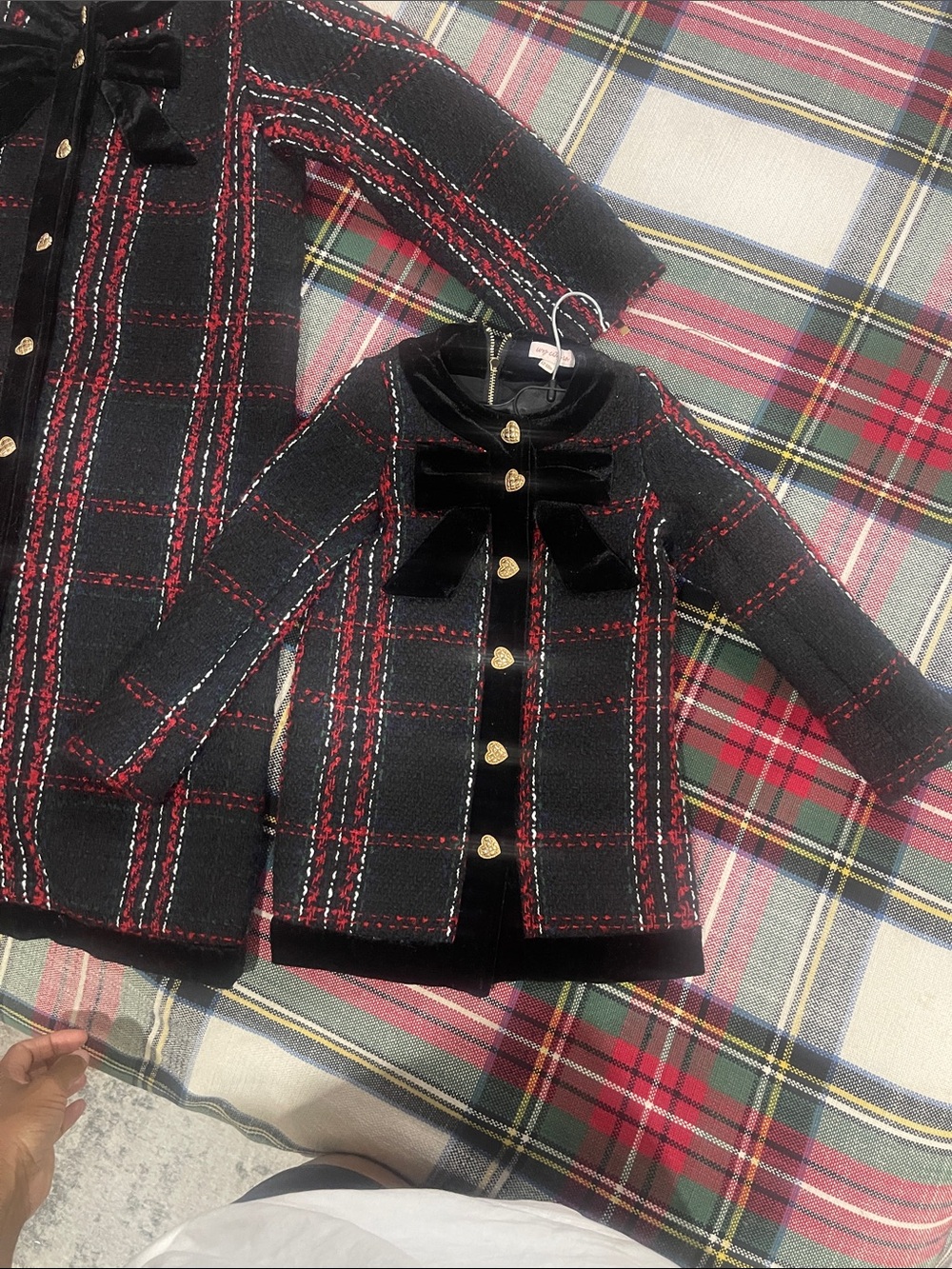 Ivy City Co- Girls Black & Red Plaid Bow-Accent Coat Sz 12-18 months